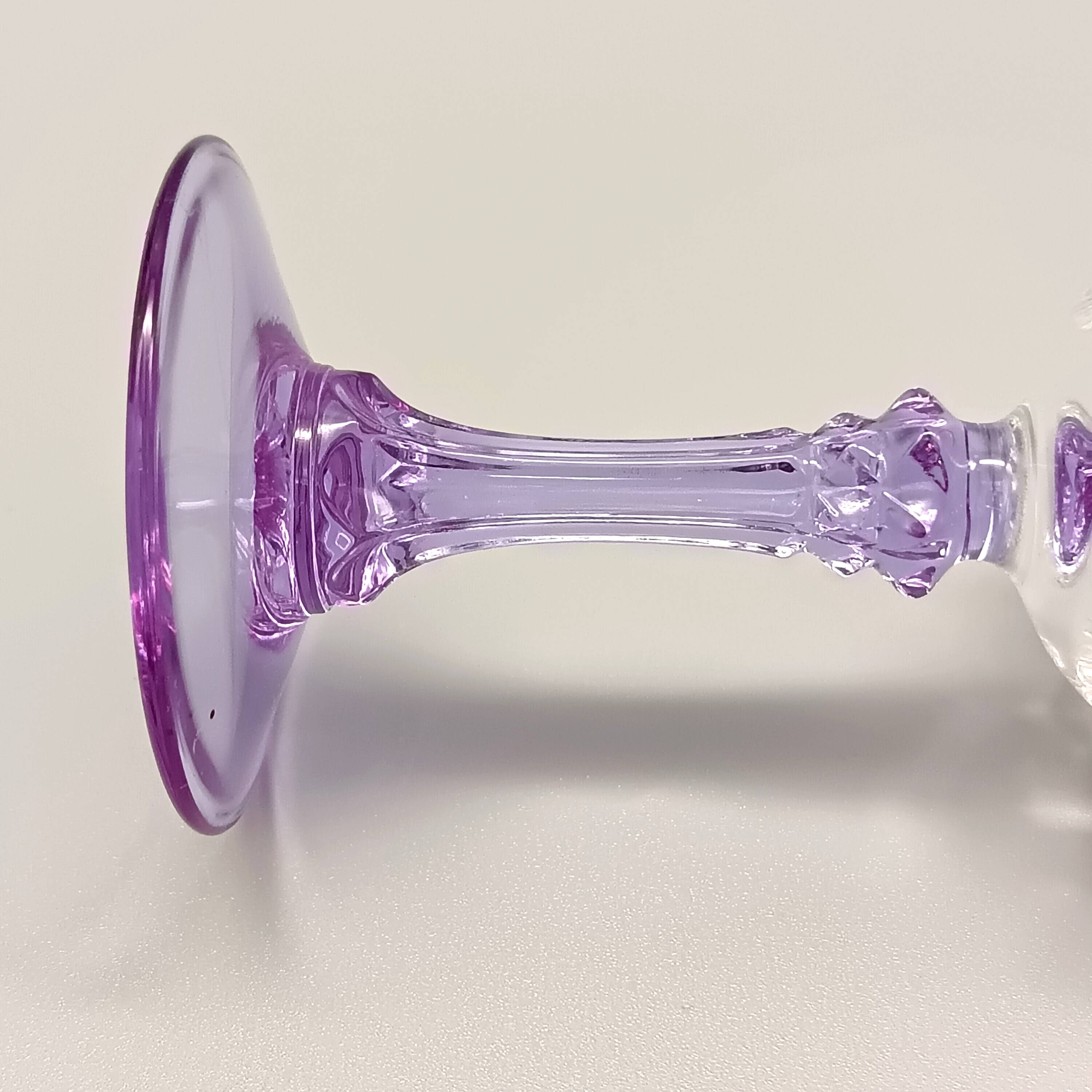 6 vintage purple stemmed liqueur glasses from France, Arques crystal