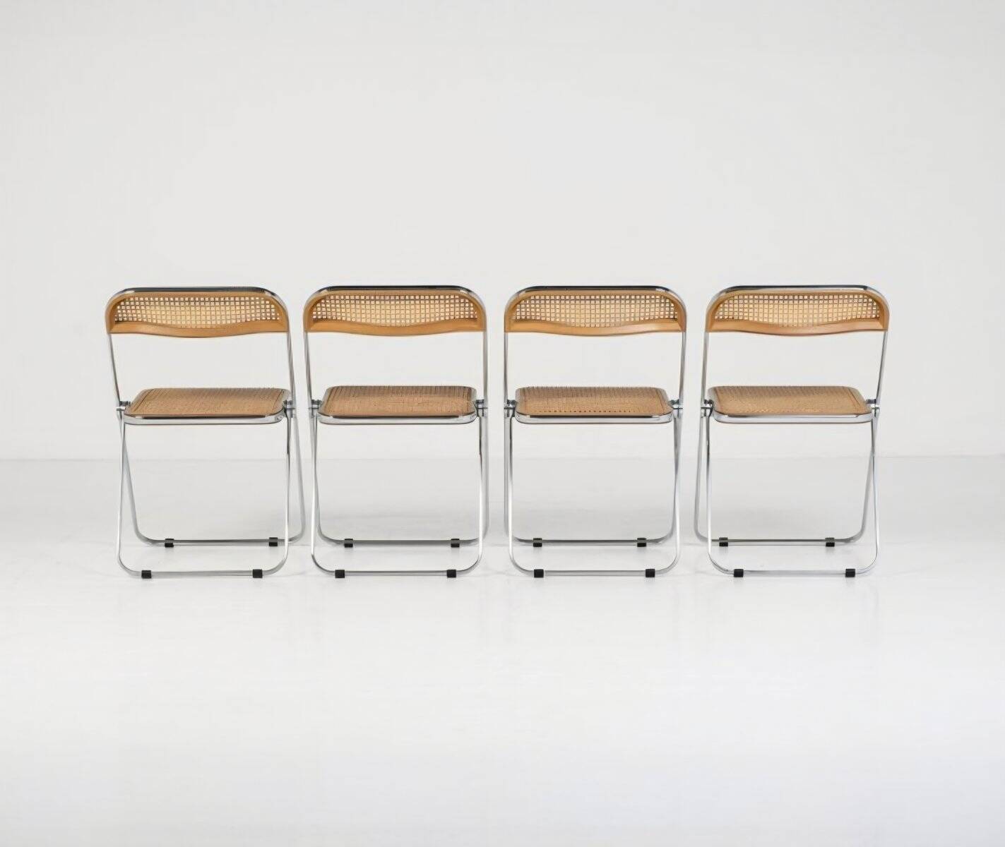 Vintage Plia Folding Chair in Vienna Straw by Giancarlo Piretti for Anonima Castelli, 1970s, Set of 5