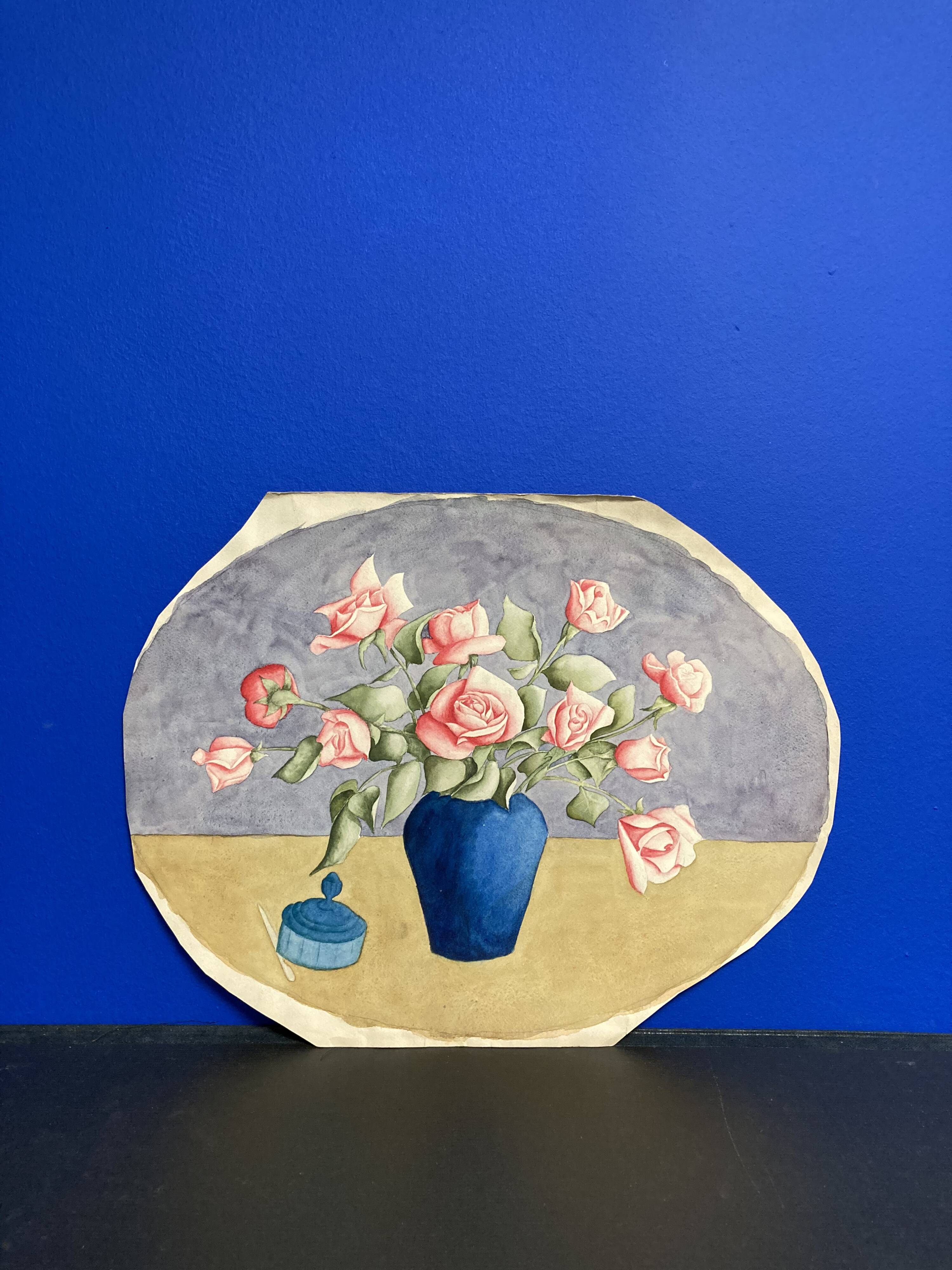 Watercolor with vintage double-sided rose bouquets