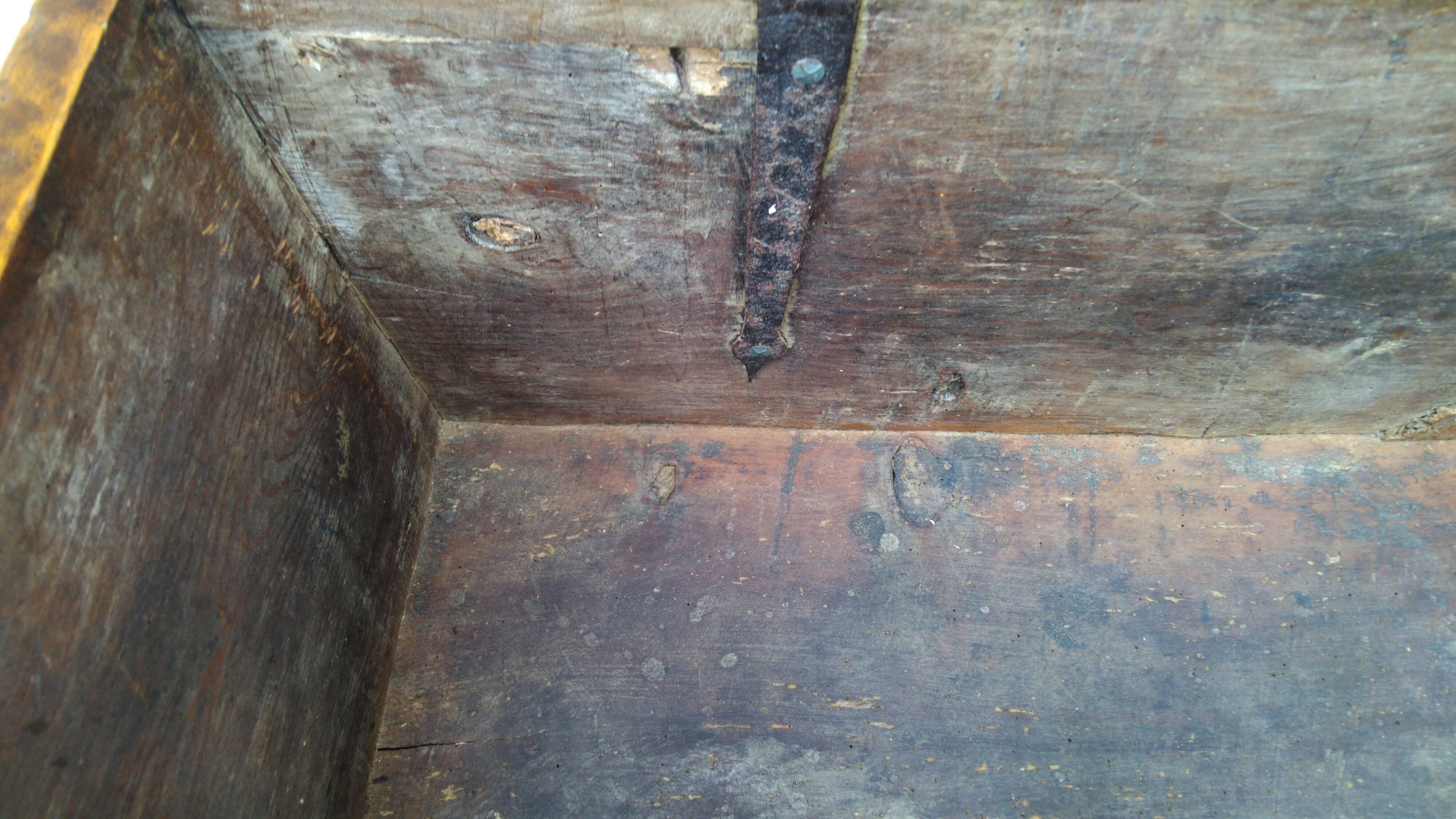 Antique marriage chest castle 17th century solid oak