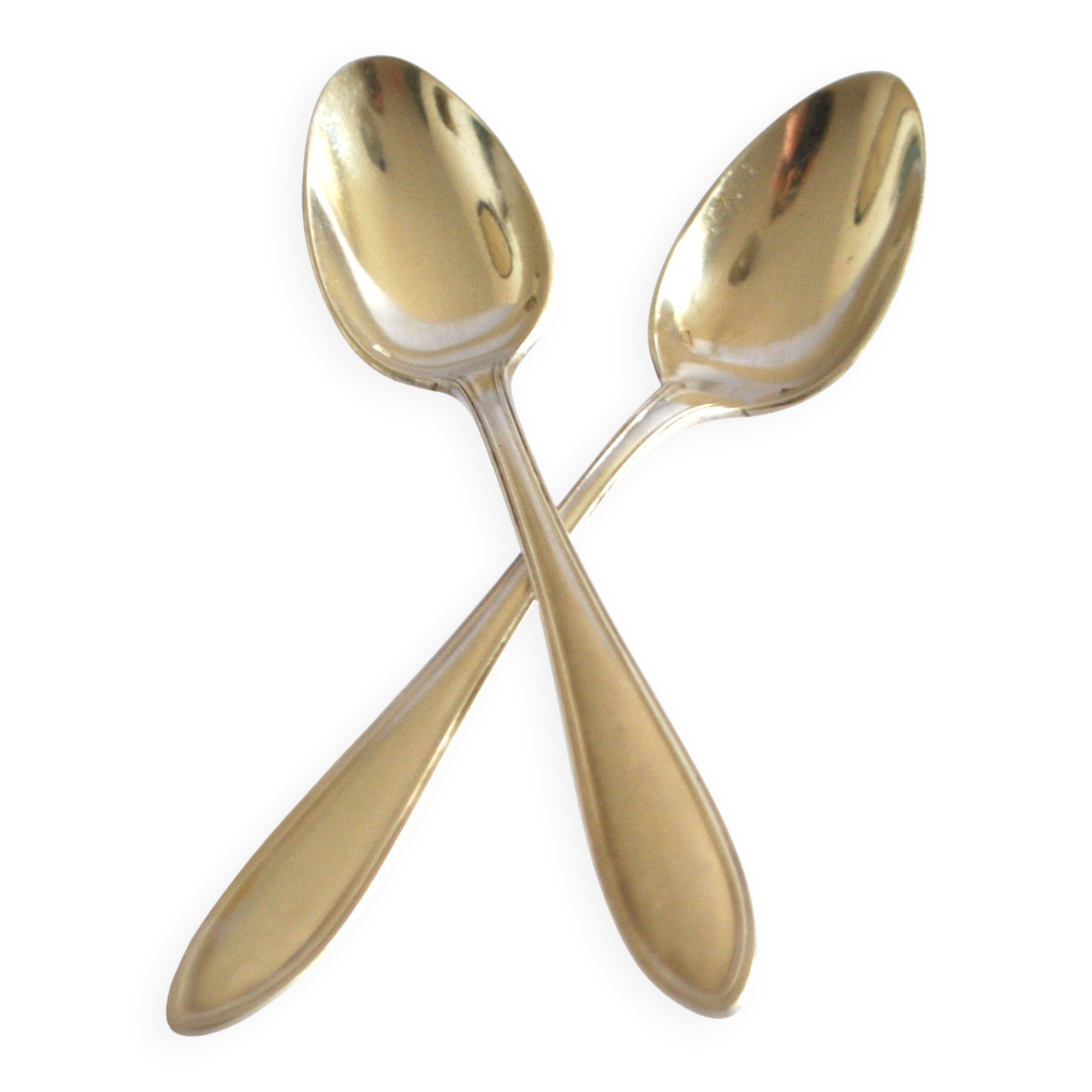 Set of 2 silver-plated teaspoons with a gold filigree design, 13.5 cm.