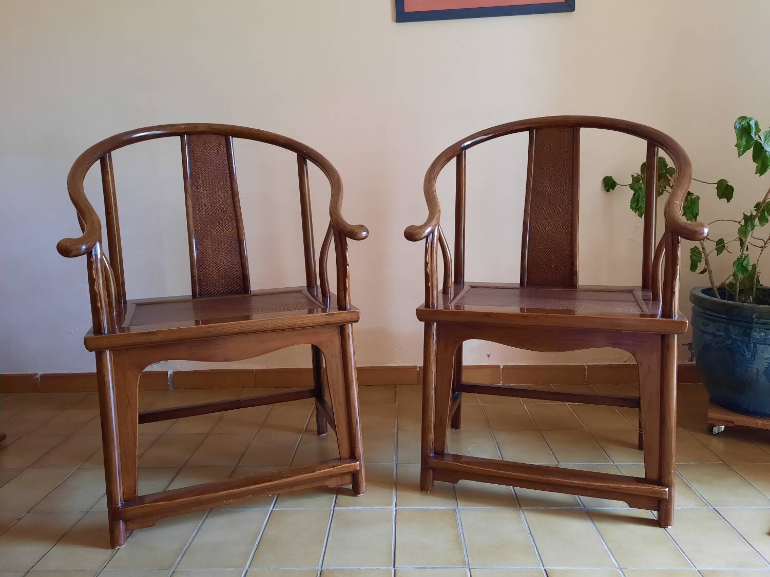 Pair of old Asian wooden armchairs