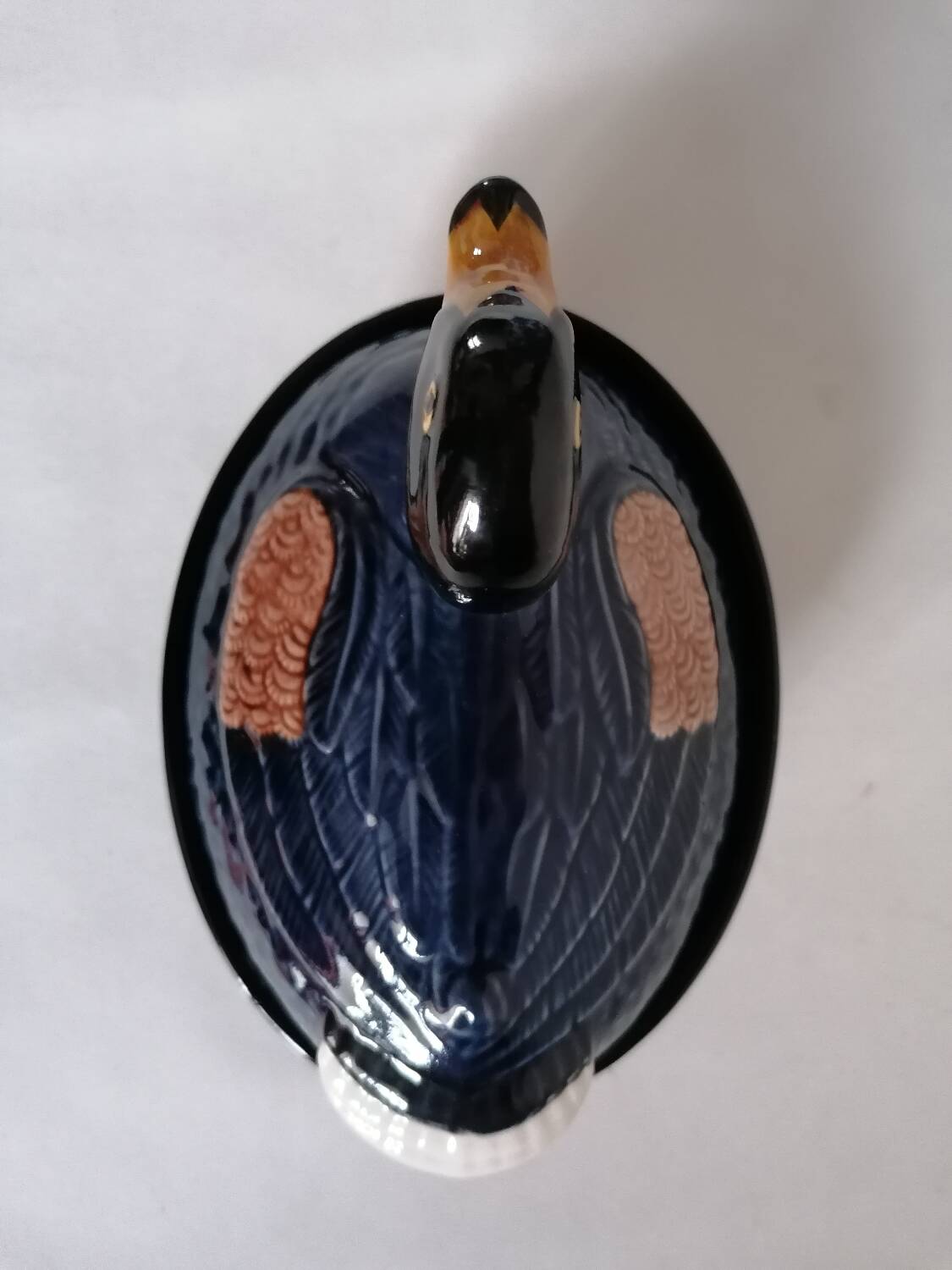 Zoomorphic duck terrine majolica slip