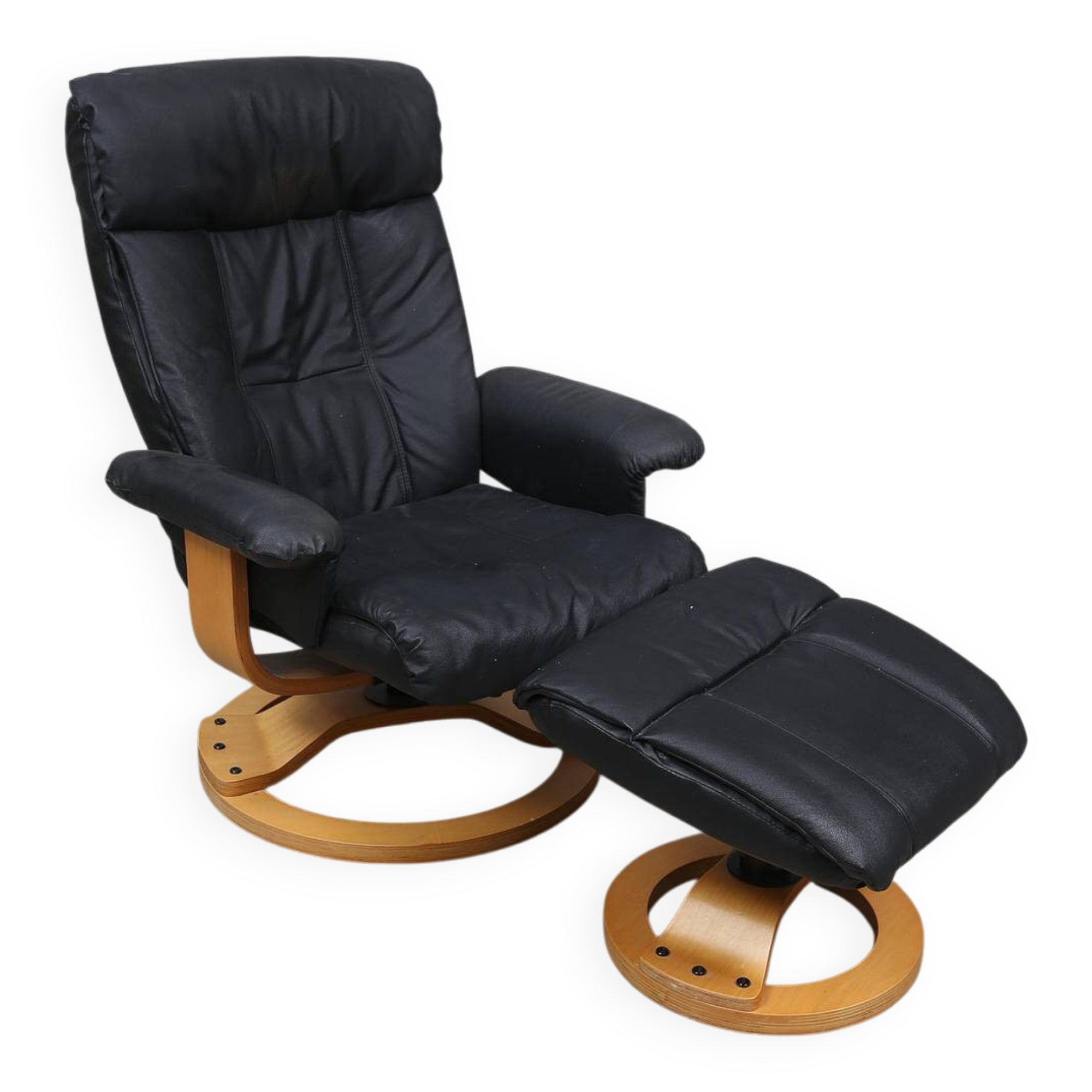 Vintage Armchair with Matching Stool — Imitation Leather — 1900s/2000s