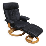 Vintage Armchair with Matching Stool — Imitation Leather — 1900s/2000s