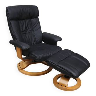 Vintage Armchair with Matching Stool — Imitation Leather — 1900s/2000s