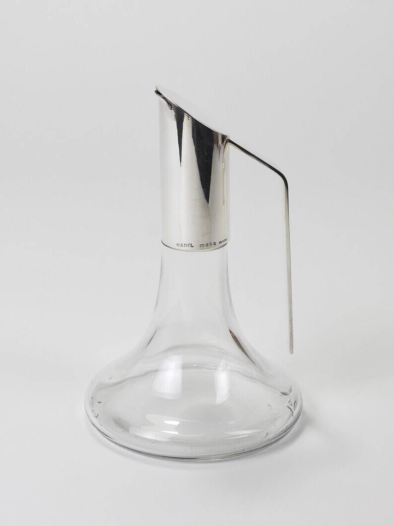 Riedel Mesa Elegant Silver & Crystal Carafe, Decanter, Pitcher, Italy, 1980s