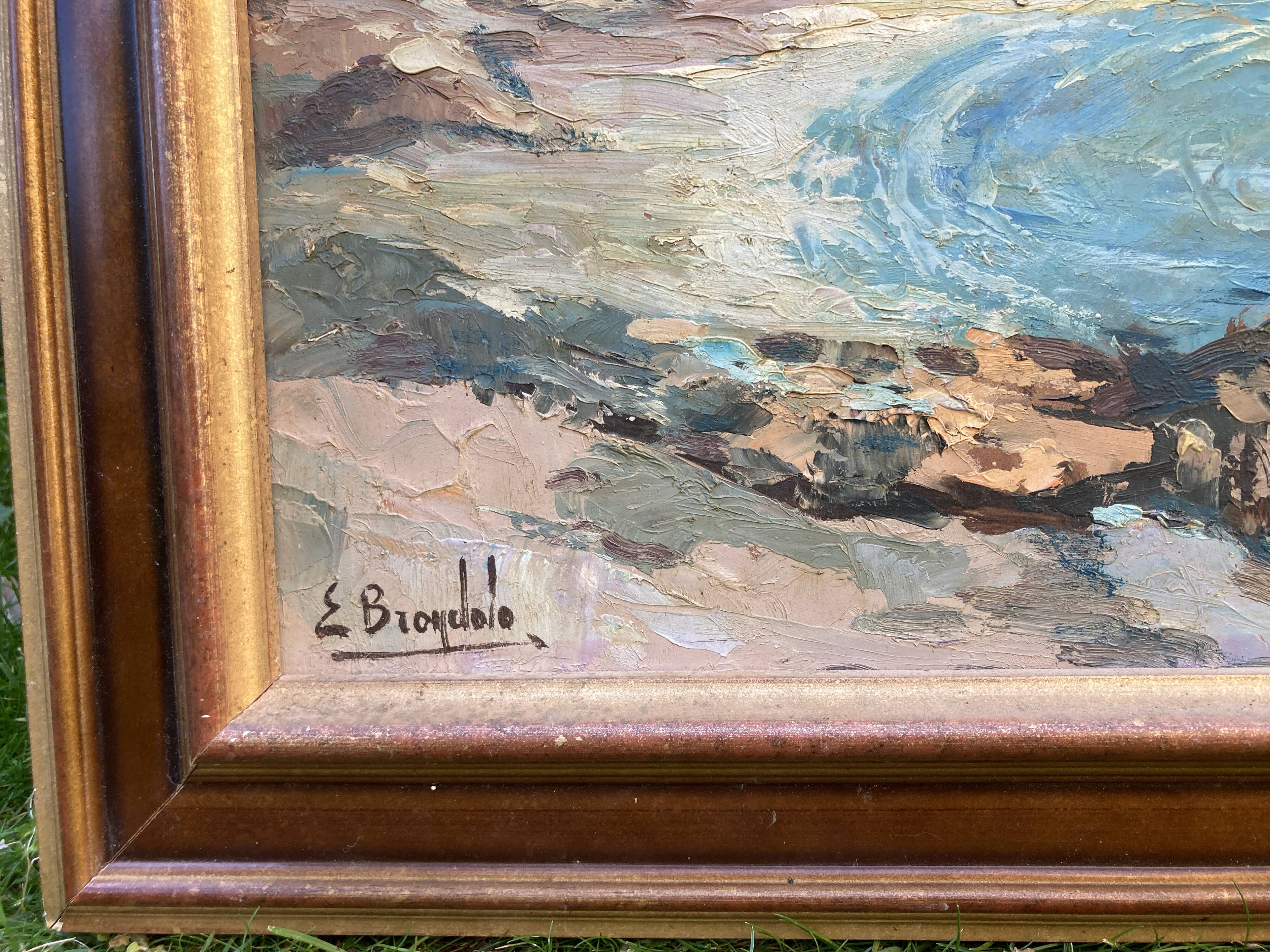 Tableau, Marine bateaux et côte rocheuse en Méditerranée