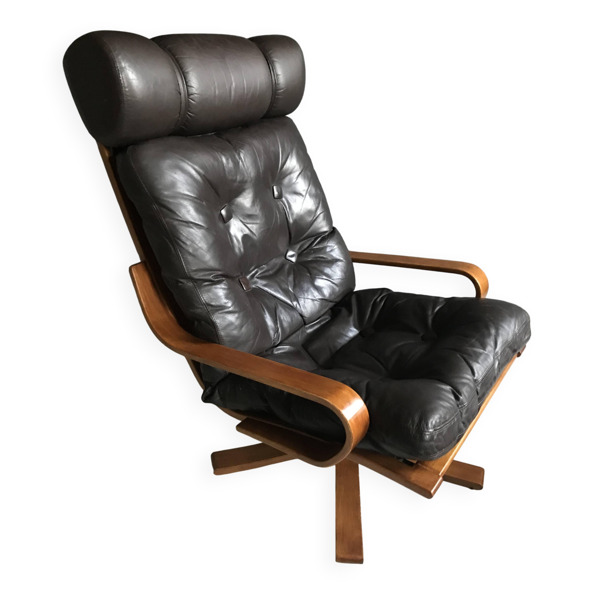 Fauteuil vintage en cuir danois des années 70
