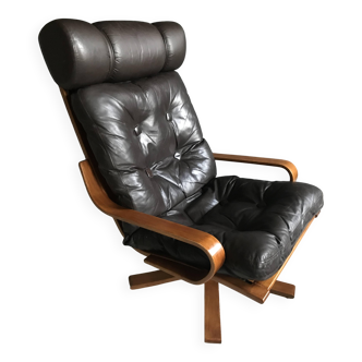 Fauteuil vintage en cuir danois des années 70