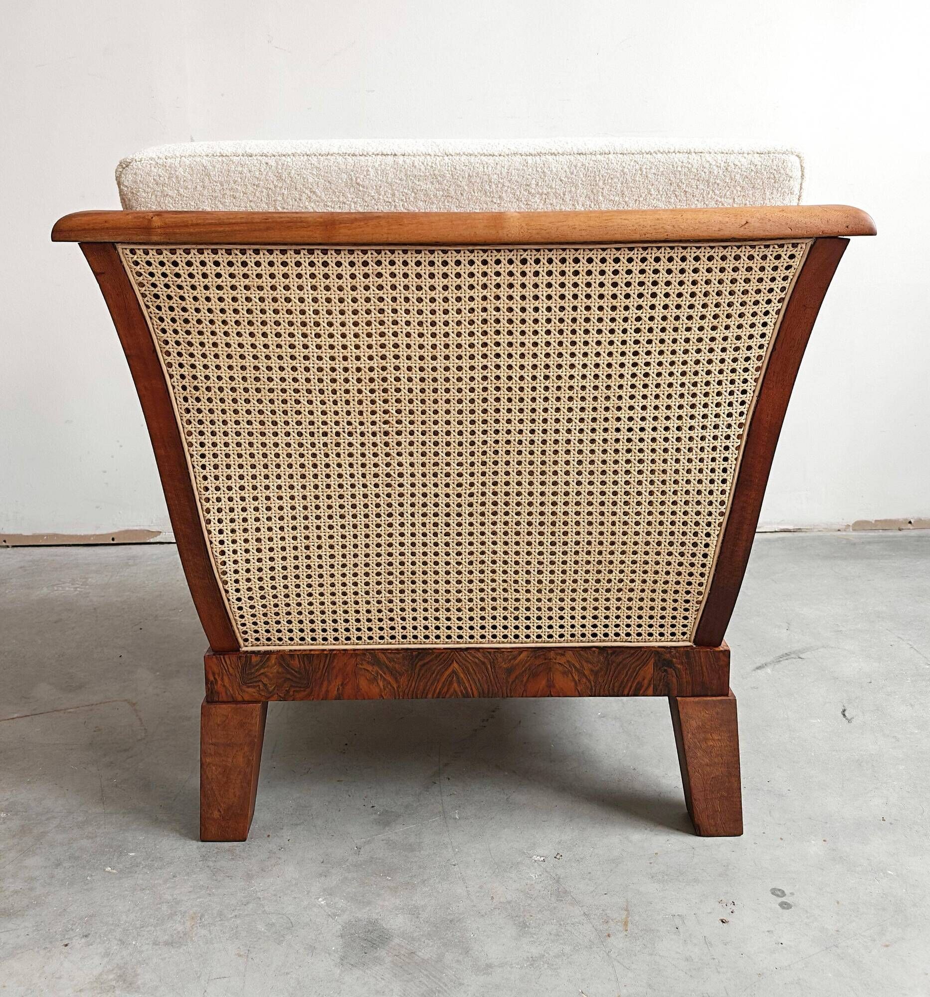 Art Deco club chair in walnut and cane, Austria 1920s