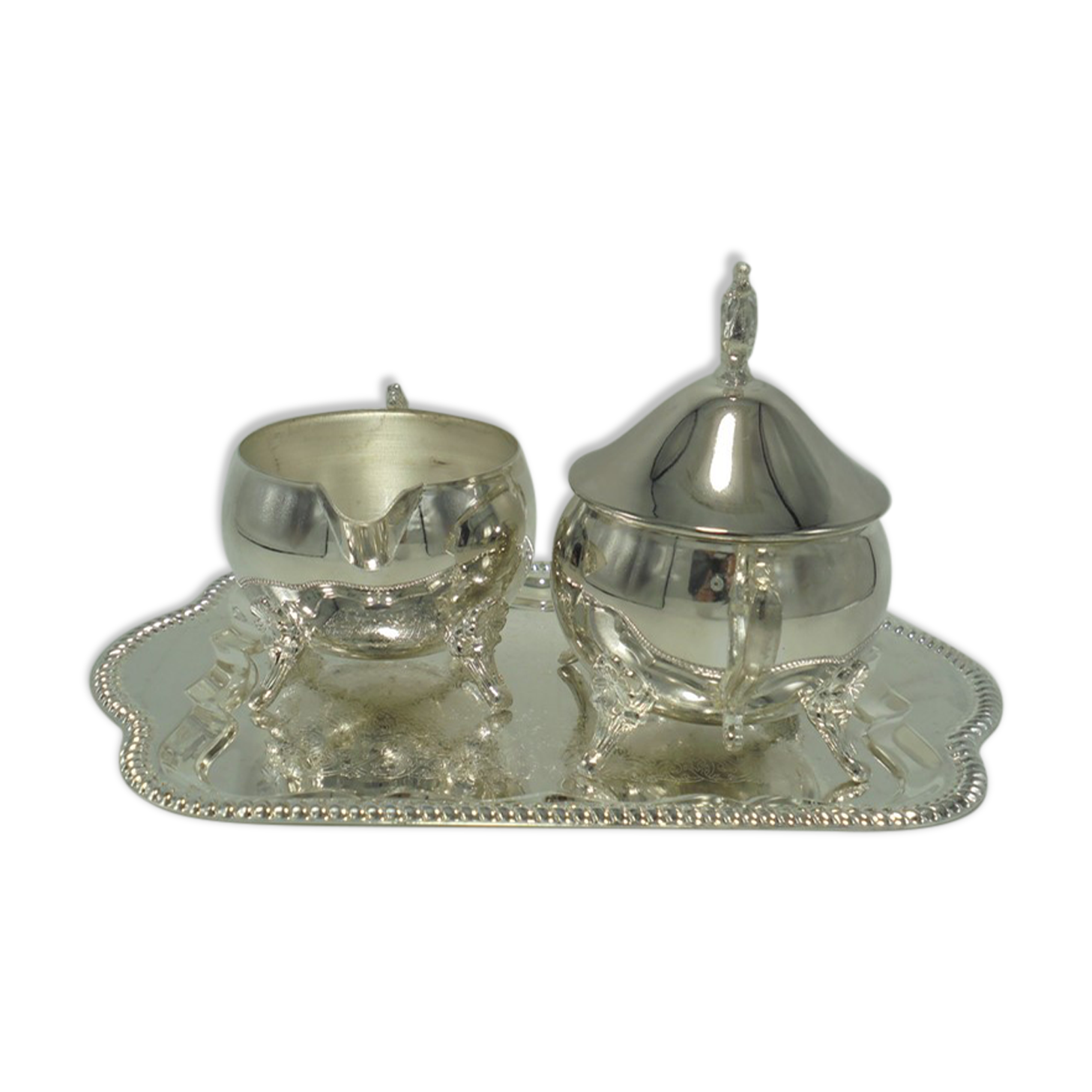 Sugar bowl and milk jar on tray
