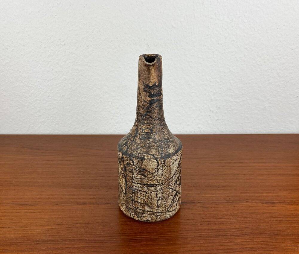 Brutalist vintage studio pottery vase carafe by Gerhard Liebenthron, 1970s.