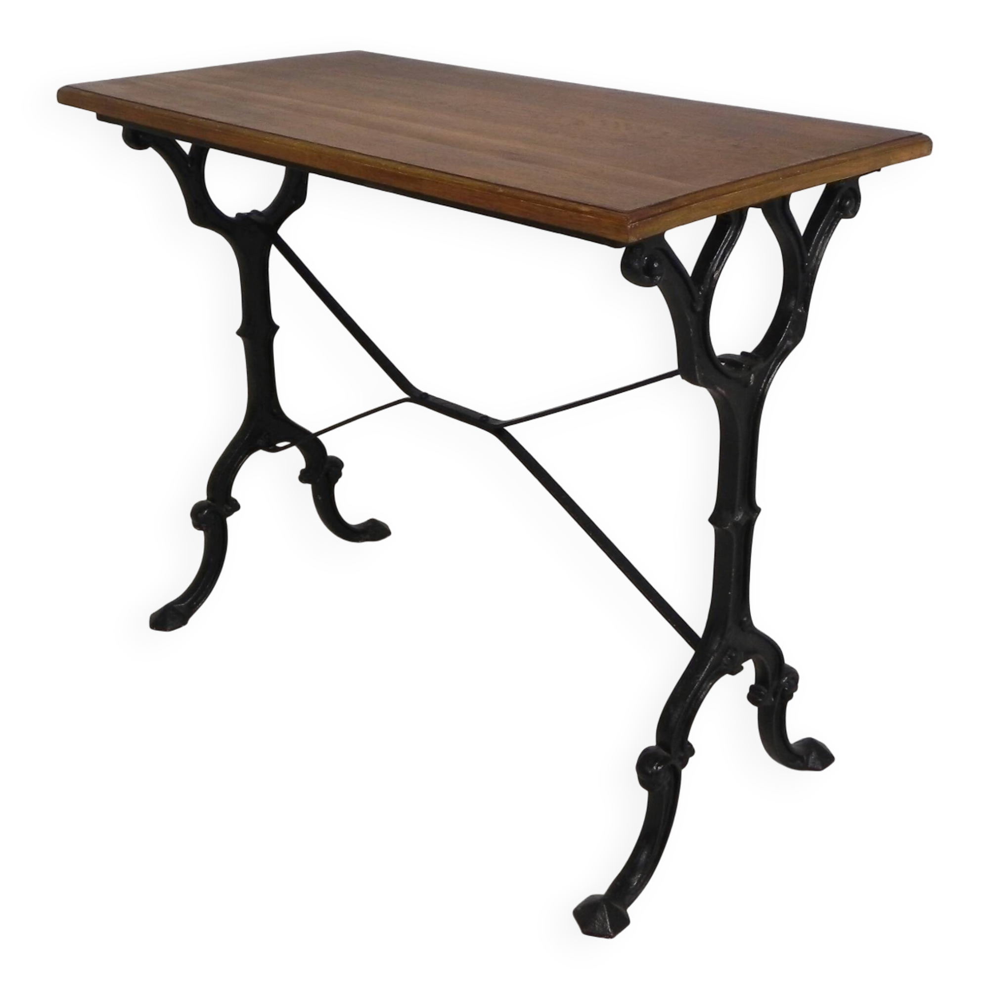 Bistro table with an oak top on a cast iron base, 1930s.