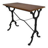 Table bistrot avec plateau en chêne sur piètement en fonte, années 1930