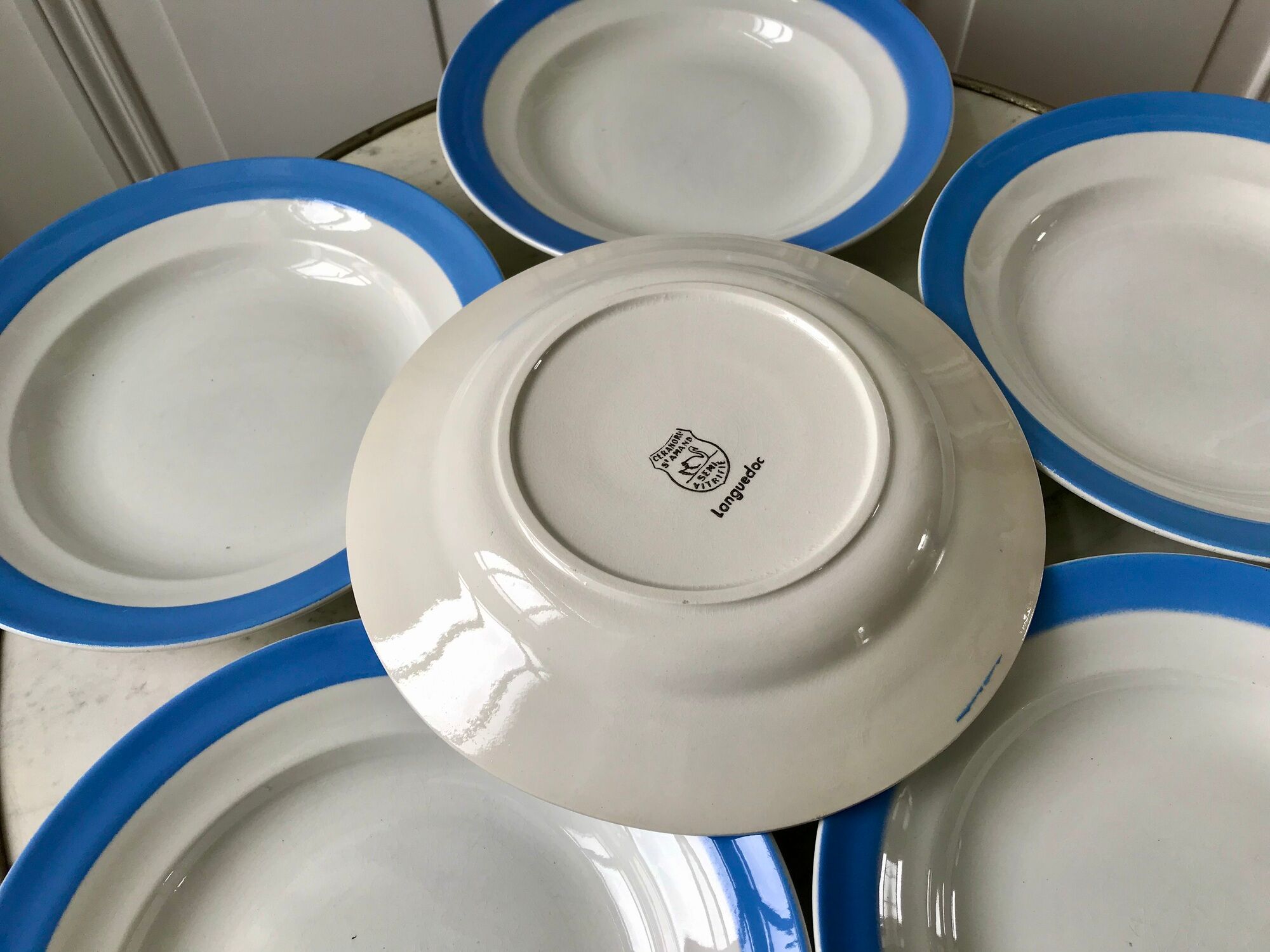 6 hollow plates sky blue Saint-Amand model "Languedoc" 50s