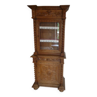 Carved oak showcase cabinet