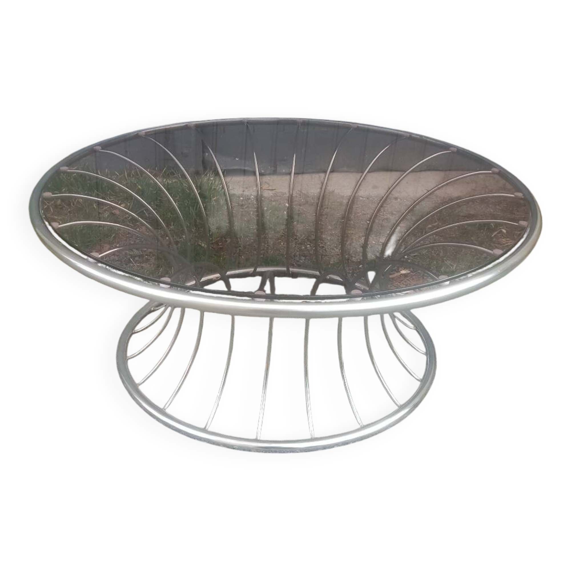 Table basse chrome et verre fumé