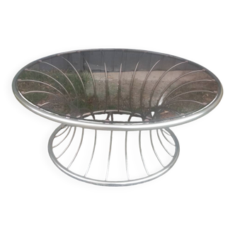 Chrome and smoked glass coffee table