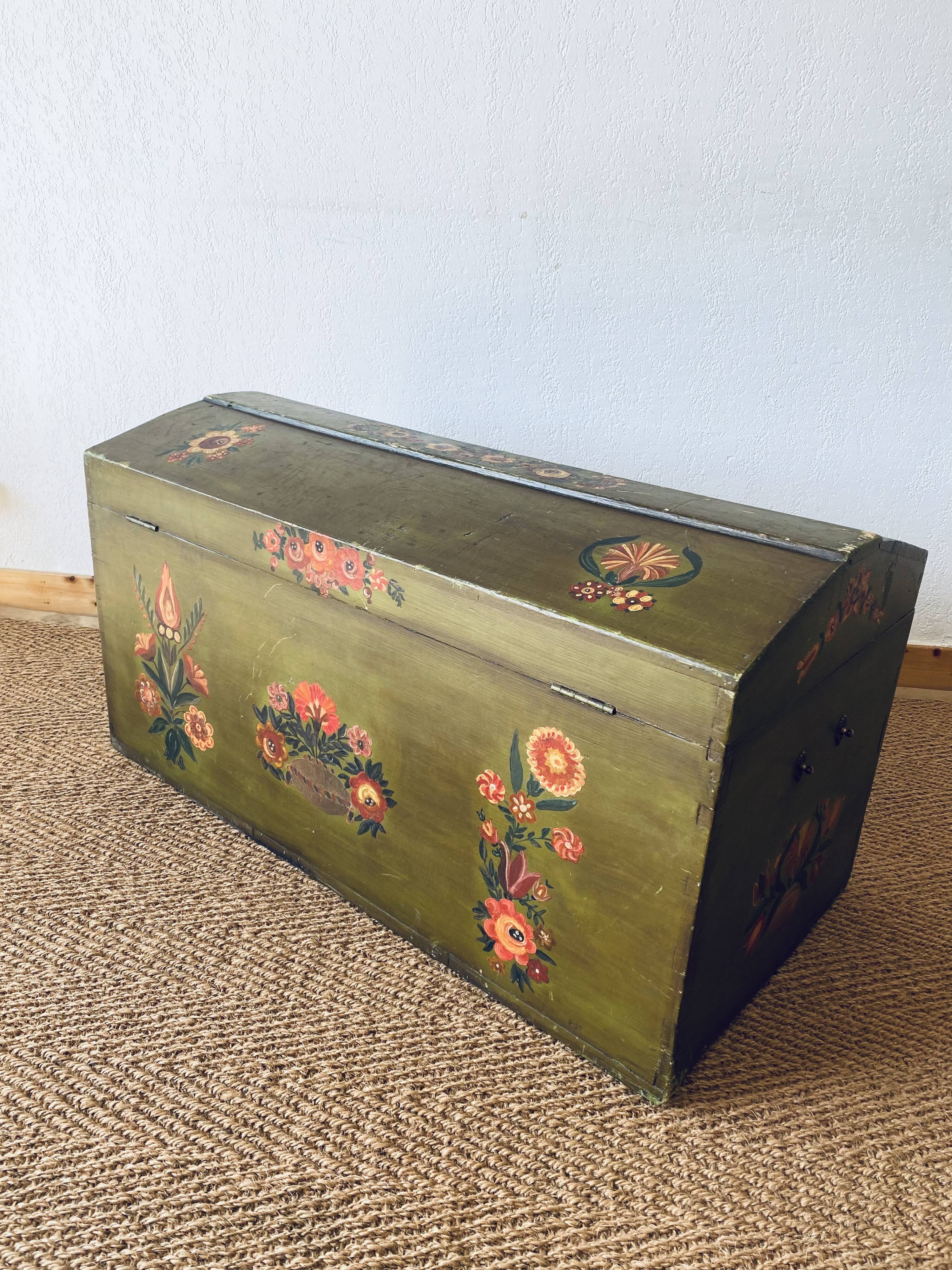 Large antique trunk hand-painted décor