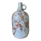 Vase bouteille en céramique signé, fleurs de cerisier, années 70