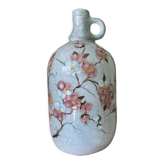 Signed ceramic bottle vase, cherry blossoms, 70s