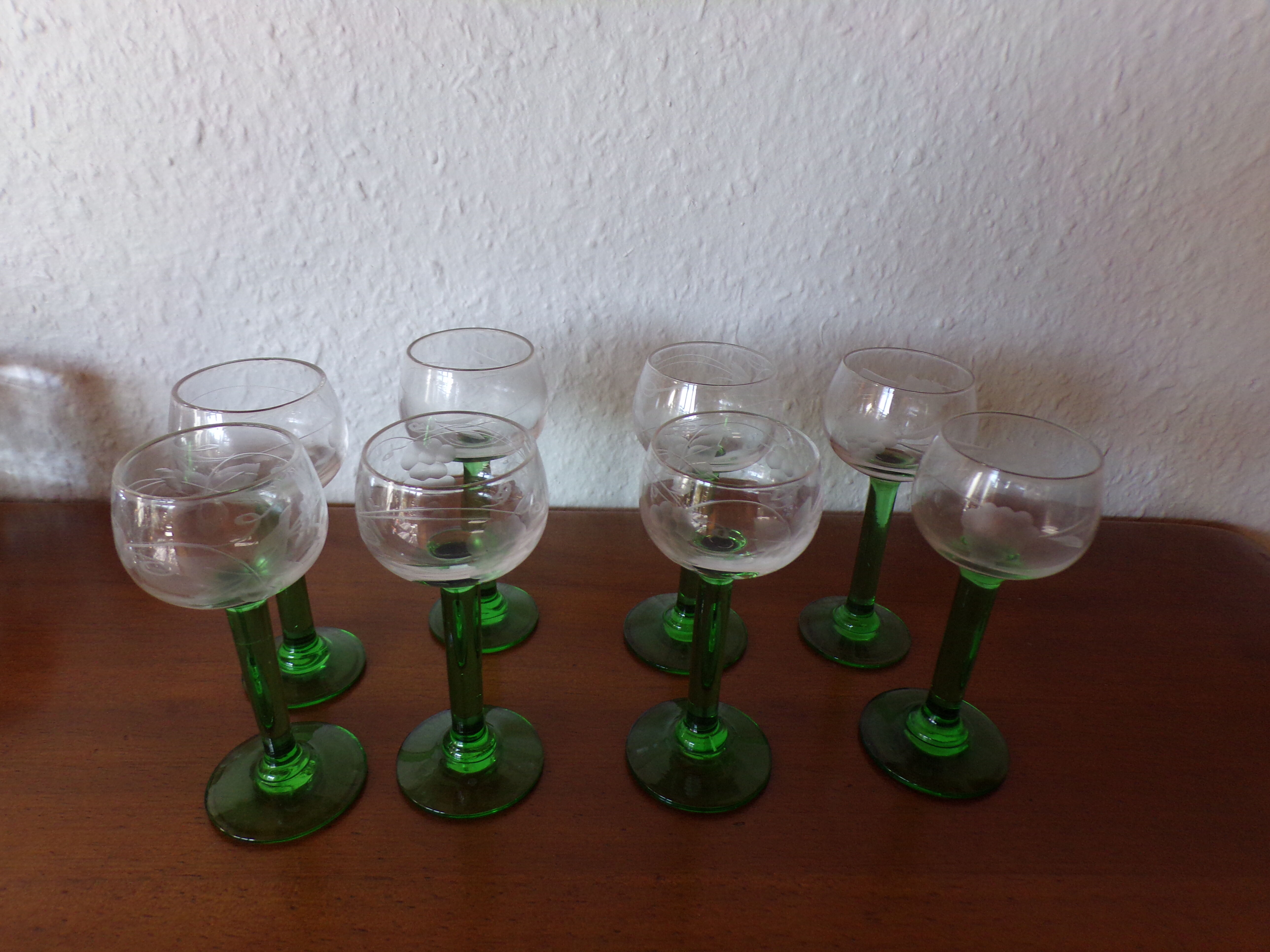 Crystal liqueur glass green foot grape pattern