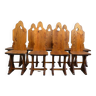 lot de 9 chaises en pin travaillé à la gouge, 1970