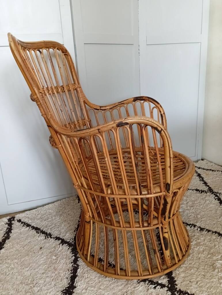 Bonacina rattan armchair, Italy, 1960s