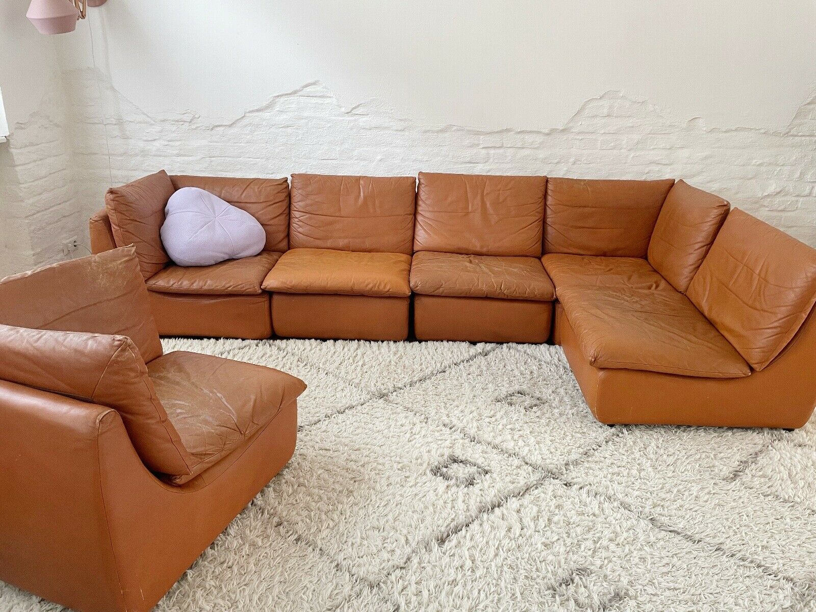 modular sofa of the 70s in tawny leather