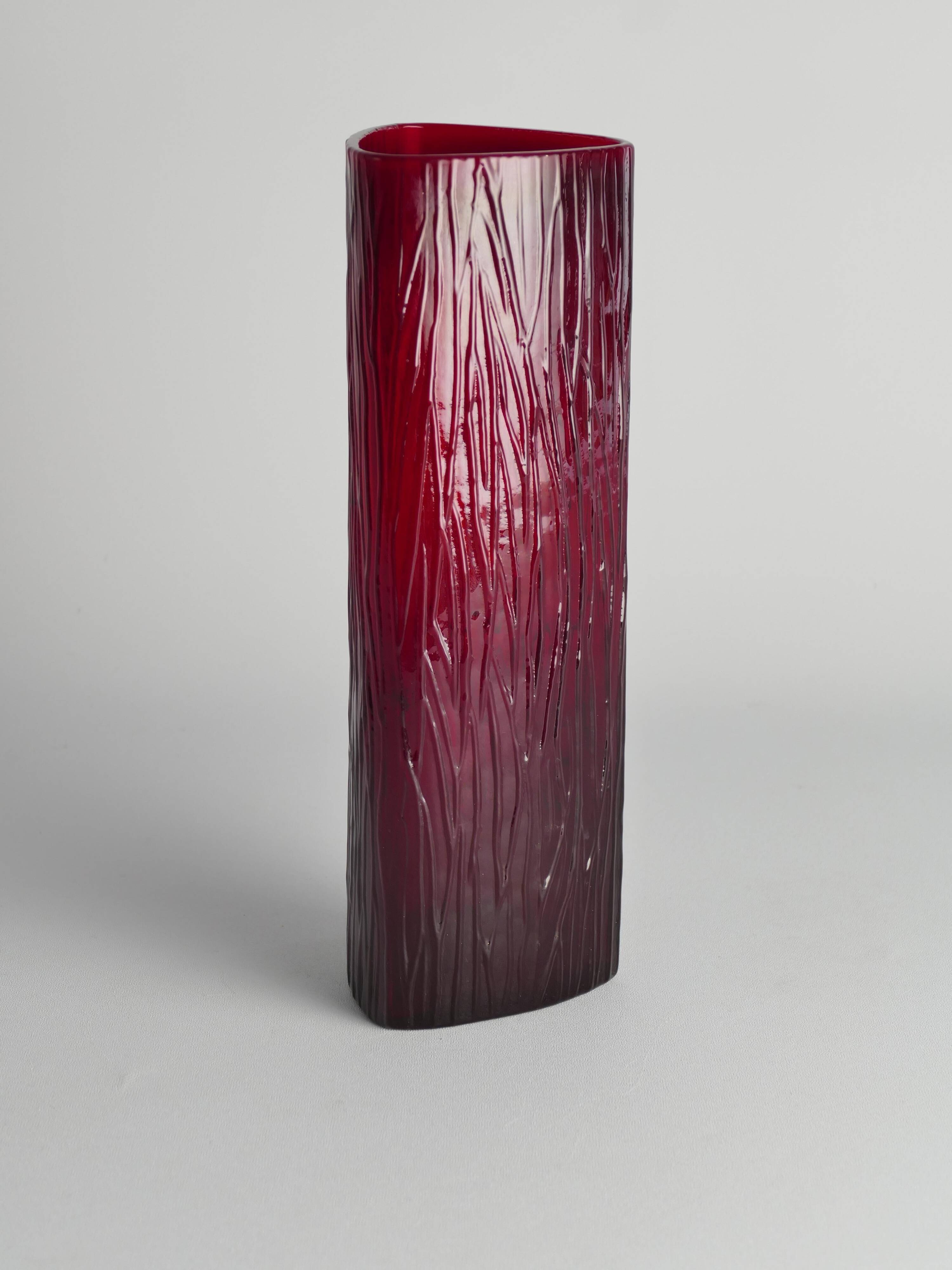 Swedish Red Devil Triangular Glass Vase by Christer Sjögren for Lindshammar