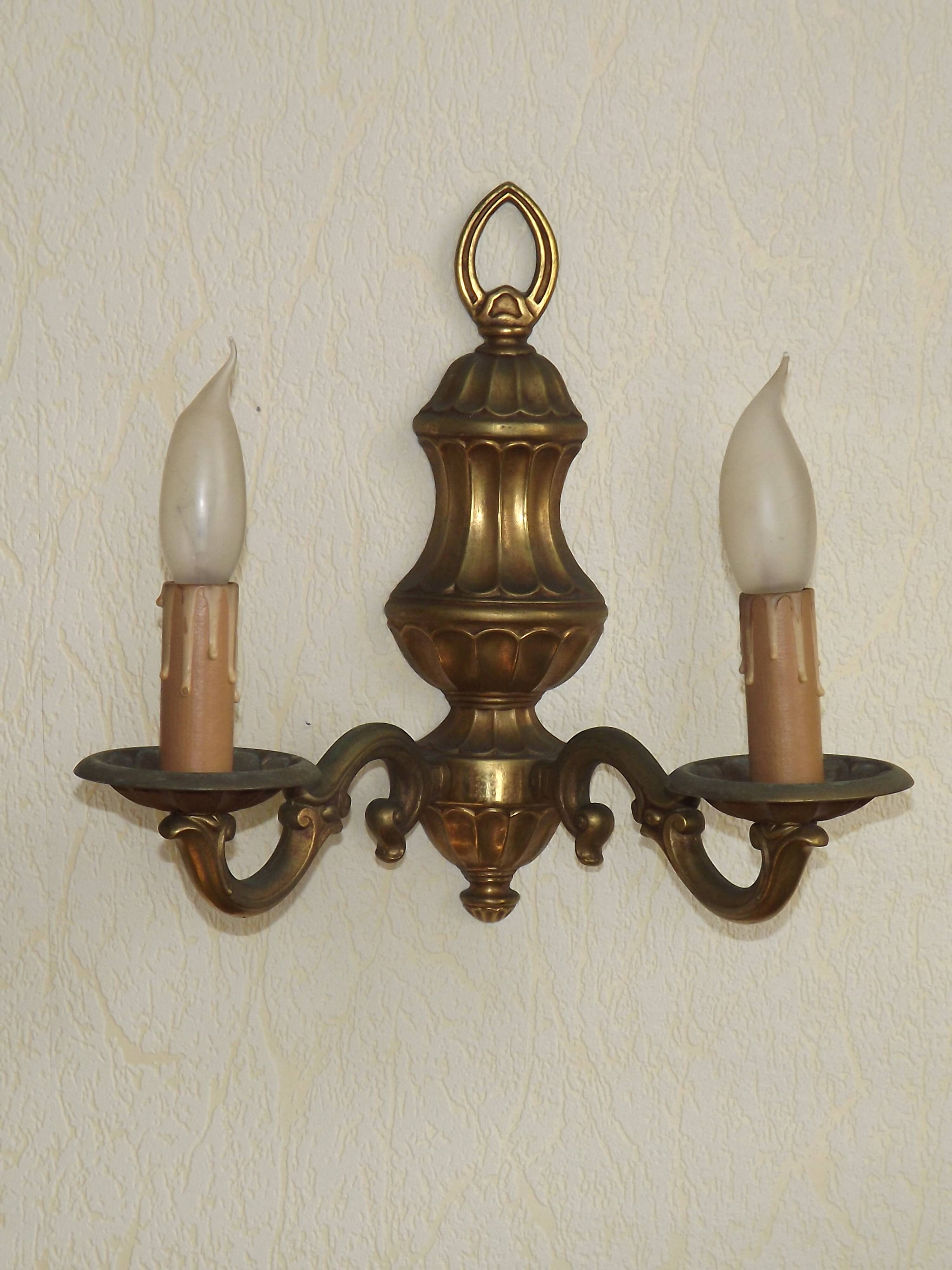 Pair Traditional French Vintage Heavy Brass Empire Style Double Wall Lights