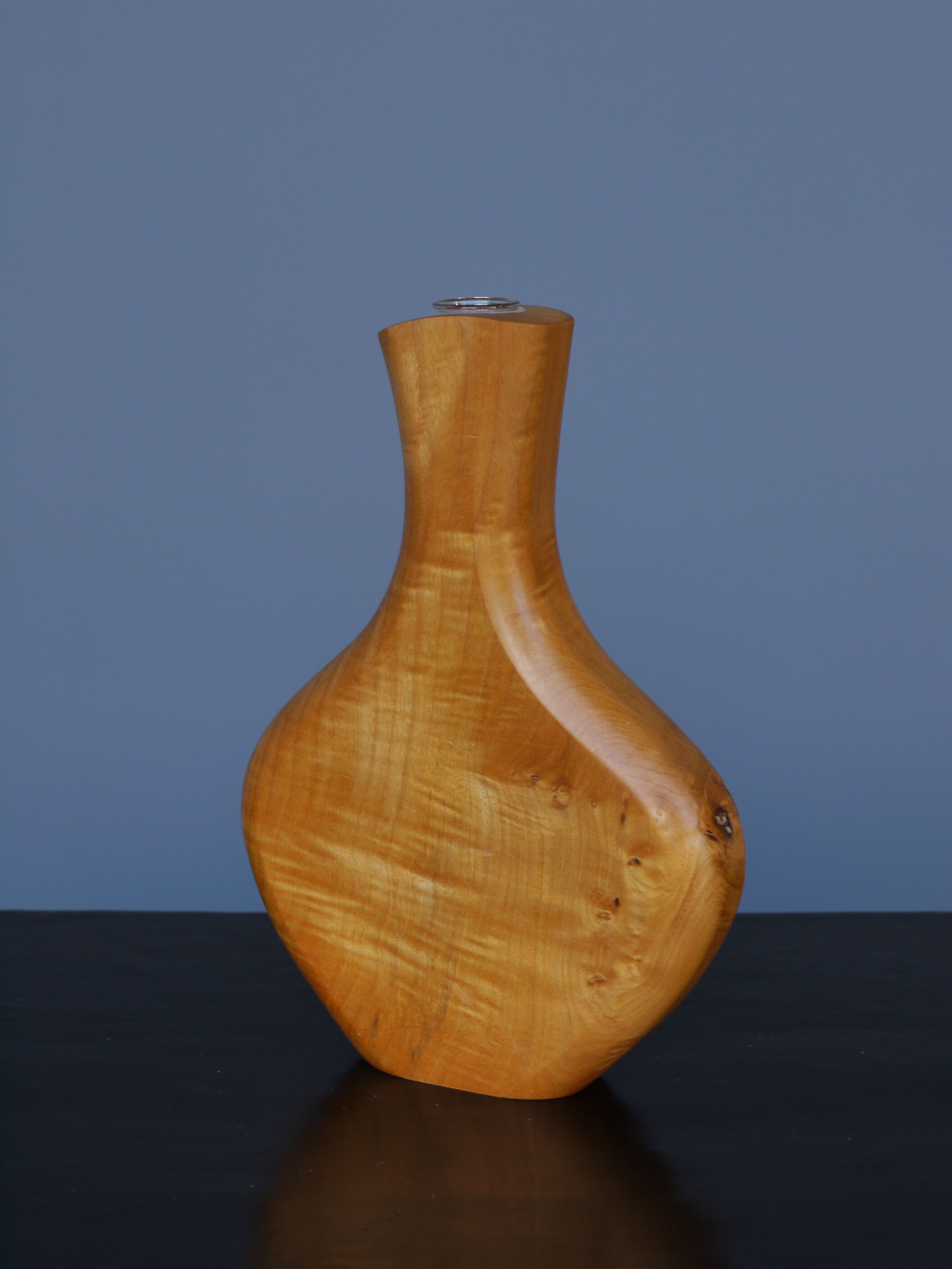 Maple Wood and Glass Sculptural Vase, 1980