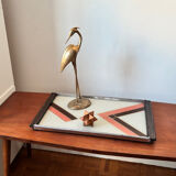 Art Deco wooden and painted glass plateau