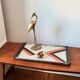 Art Deco wooden and painted glass plateau