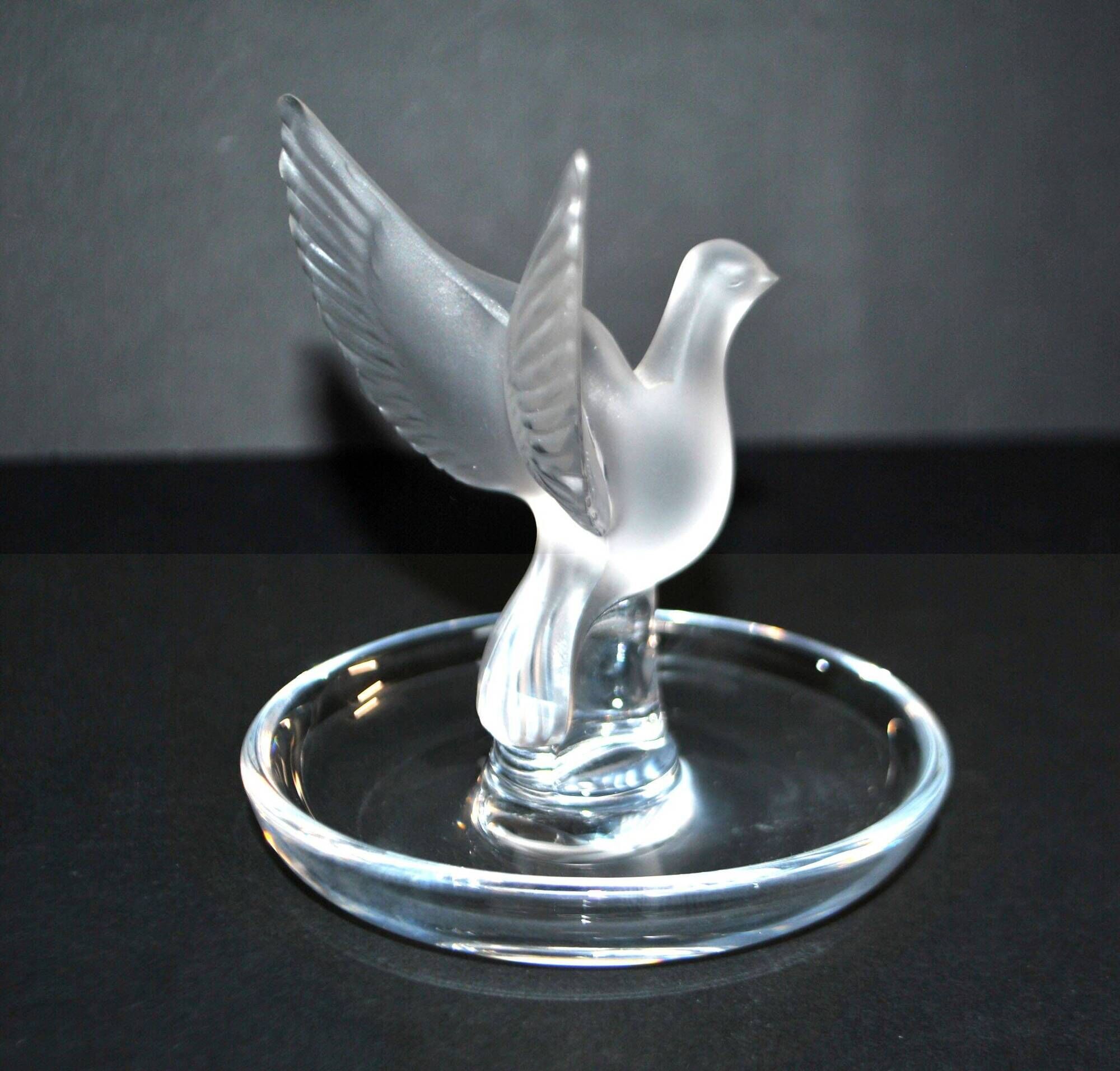 Lalique ashtray dish bird dove in frosted crystal and signed