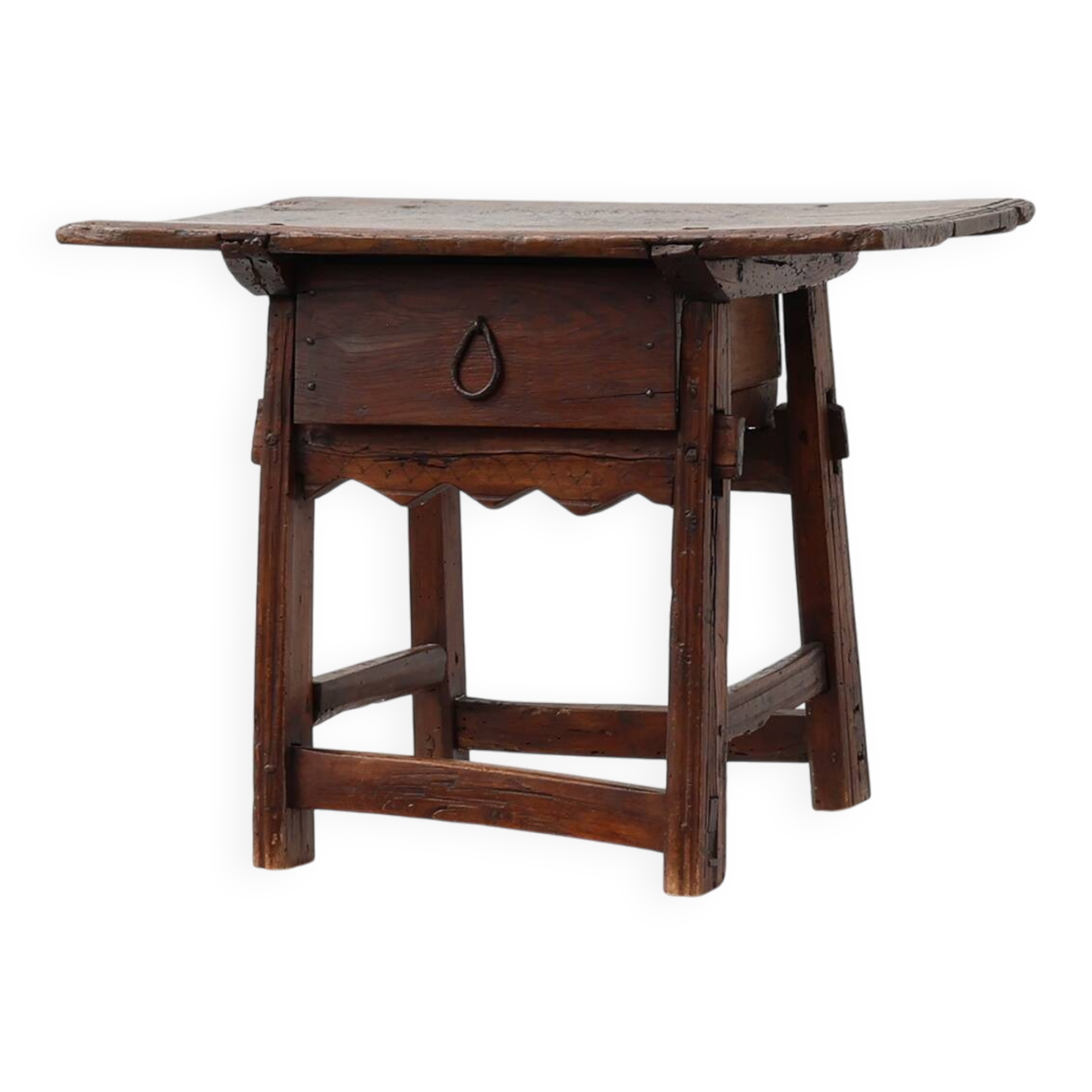 17th Century Spanish Oak Side Table with Drawer in Wabi Sabi Style