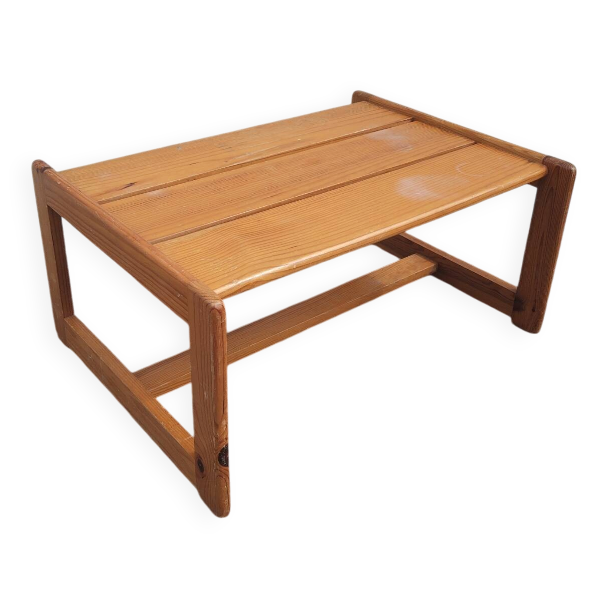 Table basse vintage en pin massif, années 1970