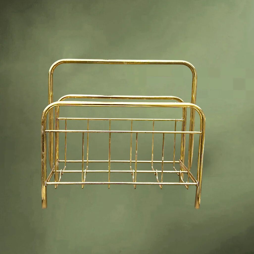 Vintage gold metal magazine rack – minimalist design – 1970s