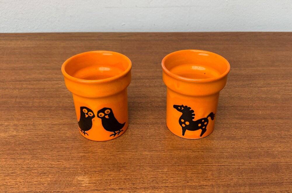 Mid-century German ceramic vases with owl and horse patterns from Wächtersbach, 1960s, set of 2.