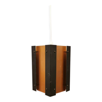 Danish hanging lamp, estimated from the 1970s, made of copper and black lacquered metal.