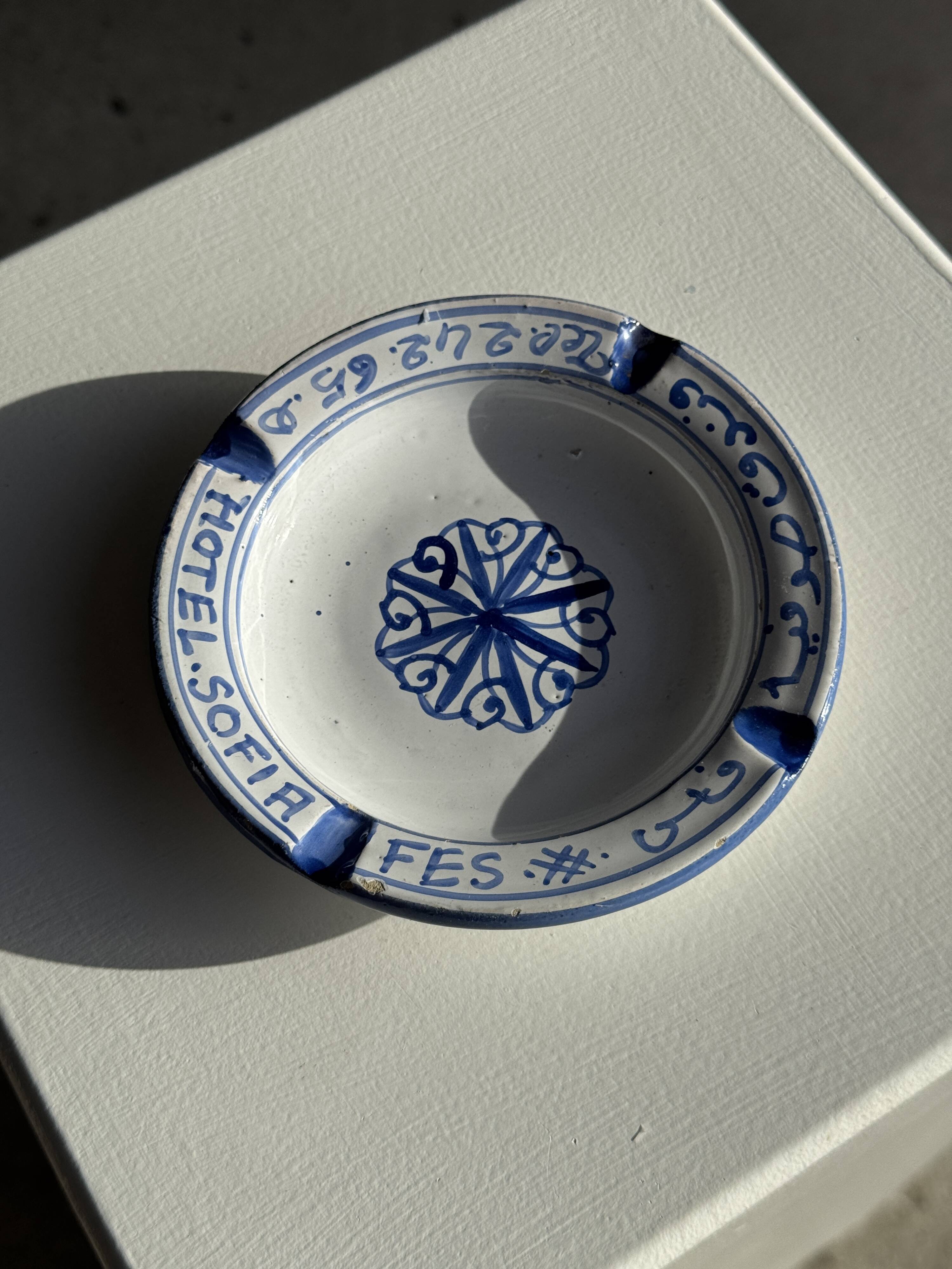 Blue and white ashtray from the Sofia Hotel in Fes D13