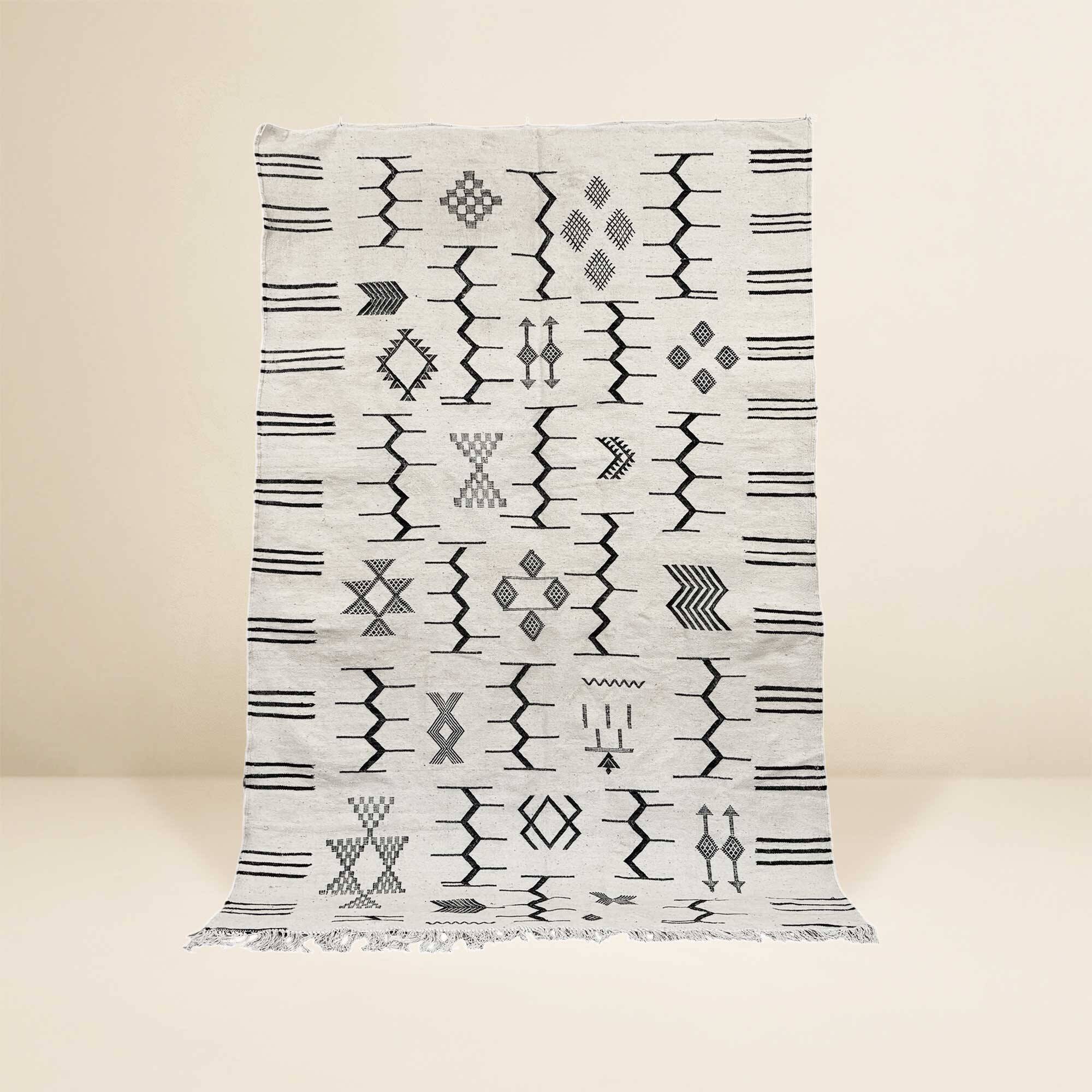 Berber kilim rug • Modern black and white