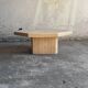 Beige Travertine Sculptural Coffee Table — Hexagonal Solid Natural Stone, Brutalist Design