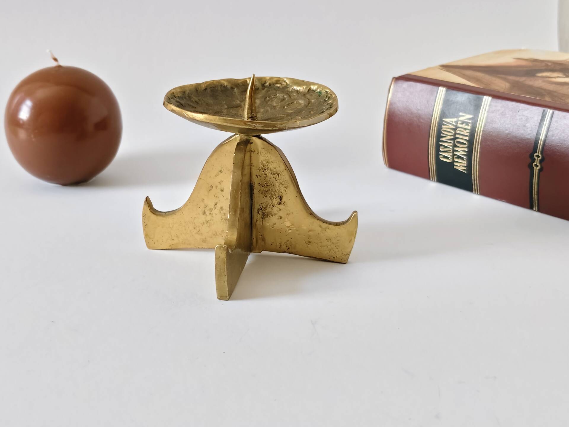 Brutalist vintage brass candlestick