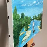 Oil painting on canvas 20th century seascape signed MLR Marie Louise REFALO