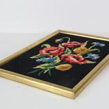 canvas bouquet of flowers in cross stitch, wall painting, vintage