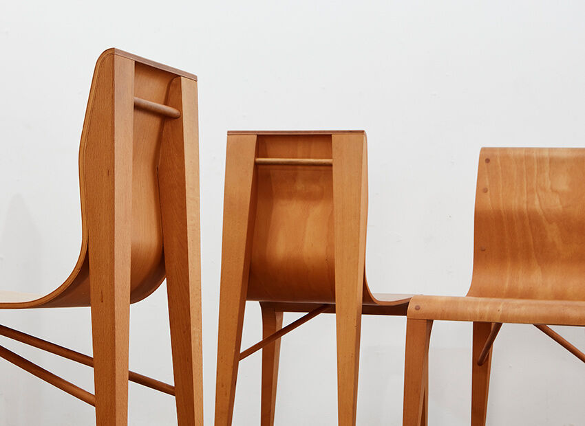Set of 6 Dining Chairs in Birch Plywood 1970s