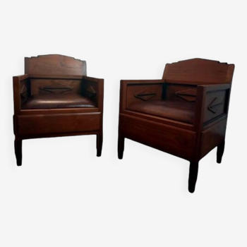 Very rare pair of late 18th century walnut armchairs