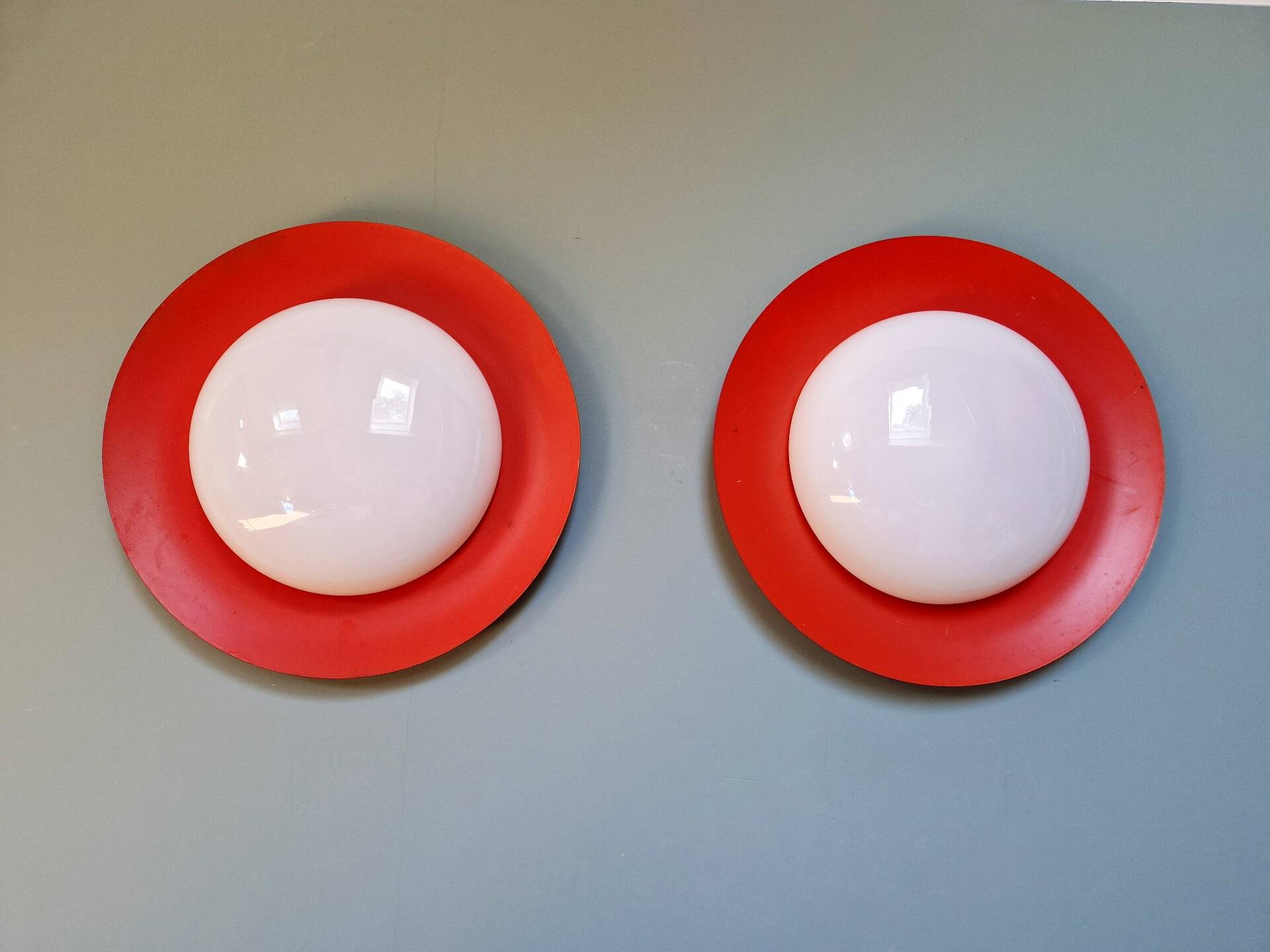 Pair of XXL orange Space Age wall sconces, 1960